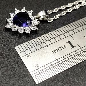 925 Silver Purple Lab Amethyst Necklace Earrings Set Valentine's Birthday Gift